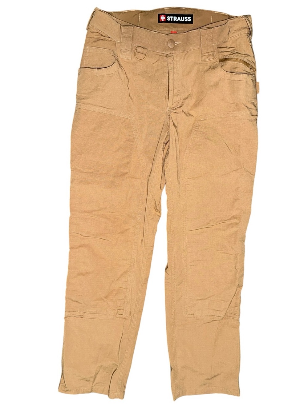 Strauss Men's 34 x 32 Almond Brown Ripstop Utility Pockets Heavy Duty Work Pants